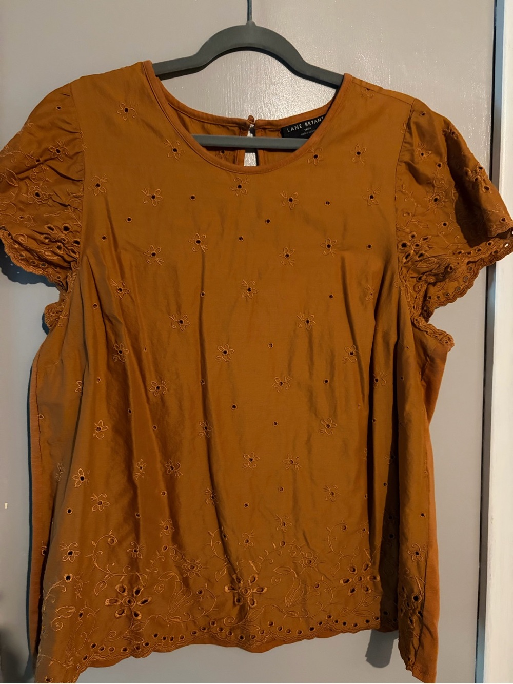 Lane Bryant Mustard Eyelet Short Sleeve Top
